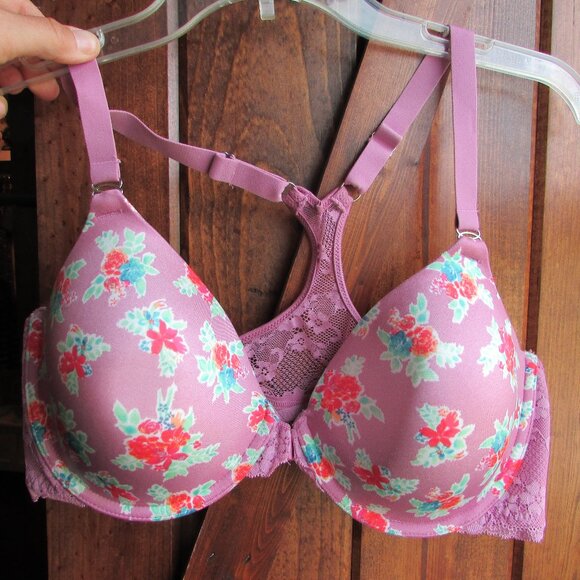 Pink/purple Floral Racerback Maidenform Bra Front Closure LIKE NEW 38C - Picture 1 of 5